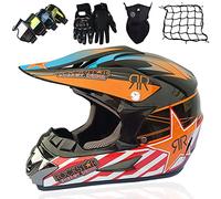 Casco de Motocross para Niños, Casco de Descenso, Casco Integral Adulto Con Gafas Máscara Guantes Red de Casco, Homologado ECE/DOT Casco de Moto Cross para BMX MTB Quad Bike Enduro ATV
