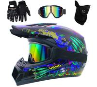 Casco de Motocross para NiñOs, Casco Integral Dot para Deportes Todoterreno, Unisex, para Descenso, MTB, ATV, con Gafas, MáScara Y Guantes(Style 1,S(52-53cm))