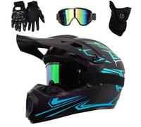 Casco de Motocross para NiñOs con Gafas, Guantes Y MáScara para NiñOs Y NiñAs de 8 A 18 AñOs, Homologado por El Dot, Casco ATV para NiñOs, Motocross Y Todoterreno(CC,M(56-57CM))