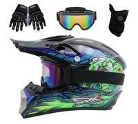 Casco de Motocross para NiñOs Y JóVenes, Aprobado por Dot, para VehíCulos Todo Terreno de Cuatro Ruedas, con Gafas, Guantes Y MáScara, para Descenso, MX, AVT, Moto de Cross(Tropical Green,L(56-57cm))