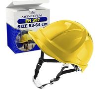 Casco de Obra Homologado EN 397 Talla 53-64 cm en Plástico ABS | Casco de Seguridad Profesional Amarillo con Barboquejo y Orificios de Ventilación - Garantía de 10 Años - MONTERAL
