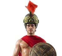 Casco de Romano Antiguo, escudo decorativo de plumas rojas