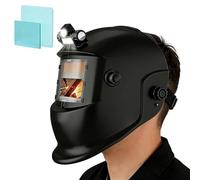 Casco de soldadura de oscurecimiento automático con luz LED | Soldadura solar de color real de 29 x 26 cm, protector facial de seguridad, incluye 10 lentes de repuesto