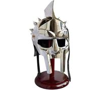 Casco Gladiator Maximus Pride - Casco medieval de tamaño completo para hombre, disfraz de guerrero romano plateado para LARP, Halloween, accesorios de película y cosplay, con forro interior, AA-02