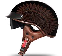 Casco Half de La Motocicleta,Retro Harley Cascos Certificado DOT/ECE Adultos Casco de La Bici Casco del Viaje del Estilo Crucero Bicicleta Chopper Vespa Para Hombres I,M