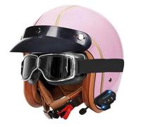 Casco Half-Helmet Bluetooth Medio Casco Motocicleta Jet con ECEDOT Homologado con Gafas Cascos Abiertos De Scooter para Hombres Y Mujeres con Altavoz Y Micrófono W,L:59-60CM