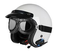 Casco Half-Helmet Bluetooth Medio Casco Motocicleta Jet Vintage con Gafas Cascos Abiertos De Moto Homologado ECEDOT Altavoces Incorporados para Hombres Y Mujeres Adultos F,XL:61-62CM