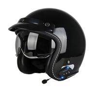 Casco Half-Helmet Bluetooth Retro Medio Cascos Motocicleta con Visera Cascos 3/4 Jet Vintage Casco Abiertos De Moto DOTECE Homologado para Hombres y Mujeres Adultos D,XXL:63-64CM