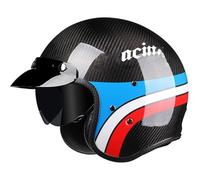 Casco Half-Helmet Fibra De Carbono con Visera Medio Casco Motocicleta Homologado ECEDOT Cascos Abiertos De Moto Jet Diseño De Hebilla De Doble D para Hombres Y Mujeres F,M:57-58CM