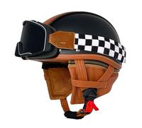 Casco Half-Helmet Vintage con Gafas Casco Jet Motocicleta Cascos Abiertos De Moto Retro Homologado ECEDOT Medio Casco para Ciclomotor para Hombres Y Mujeres Adultos I,S:55-56CM