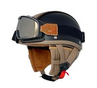 Casco Half-Helmet Vintage con Gafas Casco Jet Motocicleta Cascos Abiertos De Moto Retro Homologado ECEDOT Medio Casco para Ciclomotor para Hombres Y Mujeres Adultos C,S:55-56CM