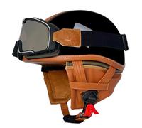 Casco Half-Helmet Vintage con Gafas Casco Jet Motocicleta Cascos Abiertos De Moto Retro Homologado ECEDOT Medio Casco para Ciclomotor para Hombres Y Mujeres Adultos G,S:55-56CM