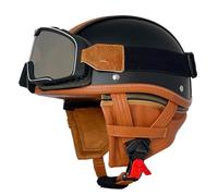 Casco Half-Helmet Vintage con Gafas Casco Jet Motocicleta Cascos Abiertos De Moto Retro Homologado ECEDOT Medio Casco para Ciclomotor para Hombres Y Mujeres Adultos D,S:55-56CM