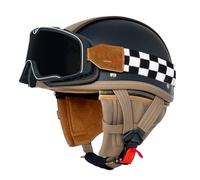 Casco Half-Helmet Vintage con Gafas Casco Jet Motocicleta Cascos Abiertos De Moto Retro Homologado ECEDOT Medio Casco para Ciclomotor para Hombres Y Mujeres Adultos E,S:55-56CM