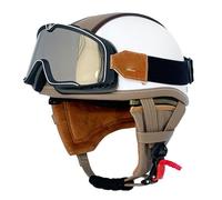 Casco Half-Helmet Vintage con Gafas Casco Jet Motocicleta Cascos Abiertos De Moto Retro Homologado ECEDOT Medio Casco para Ciclomotor para Hombres Y Mujeres Adultos F,S:55-56CM