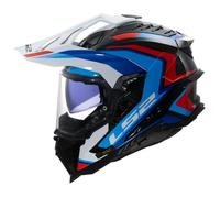 LS2 MX701 Explorer Carbon Frontier II Casco de motocross, blanco-rojo-azul, tamaño S para Hombres
