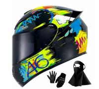 Casco Integral de Motocicleta 2025 con Visera Solar Negra para Adultos, Casco de Moto de Carreras de Calle con Guantes Y MáScara, Aprobado por El Dot(KK10,S(55-56cm))