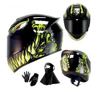 Casco Integral de Motocicleta 2025 con Visera Solar Negra para Adultos, Casco de Moto de Carreras de Calle con Guantes Y MáScara, Aprobado por El Dot(KK3,3XL(64-65cm))