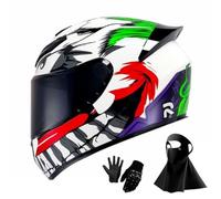 Casco Integral de Motocicleta 2025 con Visera Solar Negra para Adultos, Casco de Moto de Carreras de Calle con Guantes Y MáScara, Aprobado por El Dot(KK5,L(59-60cm))