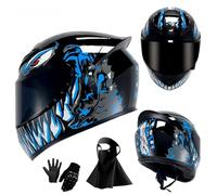 Casco Integral de Motocicleta 2025 con Visera Solar Negra para Adultos, Casco de Moto de Carreras de Calle con Guantes Y MáScara, Aprobado por El Dot(KK1,3XL(64-65cm))