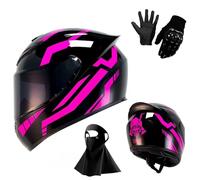 Casco Integral de Motocicleta 2025 con Visera Solar Negra para Adultos, Casco de Moto de Carreras de Calle con Guantes Y MáScara, Aprobado por El Dot(KK15,S(55-56cm))