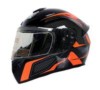 Casco integral de motocicleta Cascos de scooter con 3 opciones de lentes DOT Casco de turista para hombres & mujeres Viaje diario Puede usarse con Bluetooth (pista negra naranja) (A,55~56cm M)