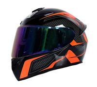 Casco integral de motocicleta Cascos de scooter con 3 opciones de lentes DOT Casco de turista para hombres & mujeres Viaje diario Puede usarse con Bluetooth (pista negra naranja) (C,59~60cm XL)