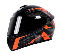 Casco integral de motocicleta Cascos de scooter con 3 opciones de lentes DOT Casco de turista para hombres & mujeres Viaje diario Puede usarse con Bluetooth (pista negra naranja) (B,59~60cm XL)