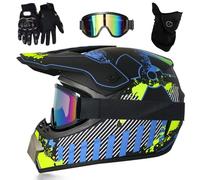 Casco Integral de Motocross MTB, Aprobado por Dot para NiñOs Y JóVenes, con Gafas, Guantes Y MáScara, para Descenso, BMX, Enduro, Quad Y Motocross(Black Blue,S(52-53cm))