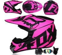 Casco Integral de Motocross para jóvenes, Hombres y Mujeres, para Descenso de montaña, Cascos de Motocross, certificación Dot, con Gafas, Guantes y Protector Facial,Color B-S(52~53cm)