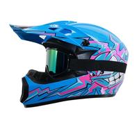 Casco Integral Dot para MTB, Casco de Motocross para NiñOs Y Adultos con Gafas, MáScara Y Guantes, para Descenso, MX, Avt, Motocross Y Motocross(A10 Blue,S(52-55CM))