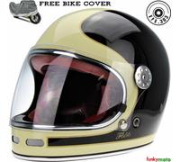CASCO INTEGRAL ESTILO RETRO VINTAGE CLÁSICO DE FIBRA DE VIDRIO NEGRO CREMA F656