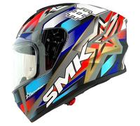 Casco Integral Marca SMK Modelo Stellar UNO Color Azul y Naranja flúor 22.06 Totalmente Homologado para Motocicleta (M 57/58)