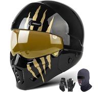 Casco Integral Moto Certificado ECE 22.06 Visor Teñido Ajustable Forro Esponja Transpirable Carcasa ABS Con Balaclava Y Guantes Táctiles Para Motociclistas Adultos 3,M/(57~58cm)