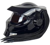 Casco Integral Motocicleta Visera Frontal Abatible Trenzas Y Luces De Advertencia Aprobado por ECE Casco Integrado Moto Personalizado Adultos Carrera Ciclomotore Gloss Black,L