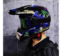 Casco Integral Motocross para Niños Y Adultos - MTB Moto De Cross con Gafas Guantes Y Máscara - Protección Juvenil para ATV Todoterreno BMX Y Carreras - Homologado por El Dot,Blue3-x_l (58_59)