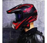 Casco Integral Motocross para Niños Y Adultos - MTB Moto De Cross con Gafas Guantes Y Máscara - Protección Juvenil para ATV Todoterreno BMX Y Carreras - Homologado por El Dot,Red2-s (53_55)