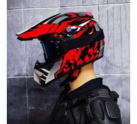 Casco Integral Motocross para Niños Y Adultos - MTB Moto De Cross con Gafas Guantes Y Máscara - Protección Juvenil para ATV Todoterreno BMX Y Carreras - Homologado por El Dot,Red3-s (53_55)