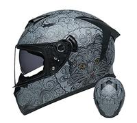 Casco integral para motocicleta con lentes antivaho duales Casco de viajero de la ciudad DOT Cascos turísticos para hombres & mujeres Puede usarse con Bluetooth (gato negro) (55~56cm S)