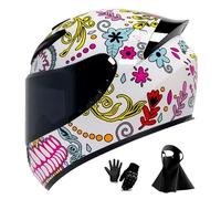 Casco Integral para Motocicleta Homologado por El Dot Cascos para Motocicletas de Carreras Y de Calle para Adultos con MáScara Facial Y Guantes(XX,M(54-56cm))