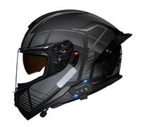 Casco Integral Retro Bluetooth con Doble Visera Resistente A Los Arañazos Cascos Integrales De Moto Cascos De Motocicleta Homologado ECEDOT para Hombres Y Mujeres Adultos W,L:59-60CM