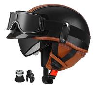 Casco Jet AlemáN Retro para Motocicleta, Medio Casco con Visera Y Forro ExtraíBle, Homologado Ece, Casco Unisex Retro para Scooter para Adultos. K,2XL:61-62CM