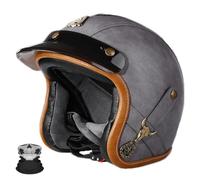 Casco Jet Clásico Homologado ECE 22.06 & Certificación Dot, Seguridad Vial Casco Moto Retro Abierto con Visera Solar Interna, Pantalla Exterior Desmontable, Hebilla Micrométrica, Scooter(2,L=59-60CM)