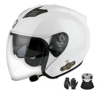 Casco Jet con Bluetooth para motocicleta, certificación ECE, casco con Bluetooth integrado, casco jet para scooter, casco scooter, casco jet para hombre y mujer con doble visera C,M (57-58cm)