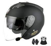 Casco Jet con Bluetooth para motocicleta, certificación ECE, casco con Bluetooth integrado, casco jet para scooter, casco scooter, casco jet para hombre y mujer con doble visera B,L (59-60cm)