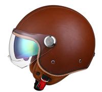 Casco Jet De PU Cuero para Moto Casco De Motocicleta Casco Abierto Hombre Mujer 3/4 Cascos Jet De Motocicleta Apto para Hombres Y Mujeres Adultos E,M=(57-58CM)
