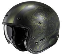 HJC V31 Flame Casco jet, negro-verde, tamaño L para Hombres