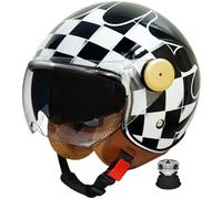 Casco Jet Hombre Vintage Casco Abierto Moto con Visera Gafas Casco Scooter Style Rétro Mujer Adultos para Motocicleta Ciclomotor Bicicleta Casco De Moto 1,M