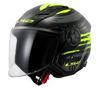 LS2 Open Faced Motorcycle Helmet Airflow II ECE 22.06 - Brush Black H-V Yellow