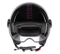 Casco Jet Momo Design Fgtr Classic Stripes E2206 Negro Fucsia Brillante Talla S